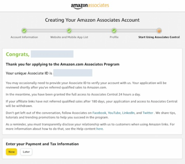 亚马逊联盟注册账号流程